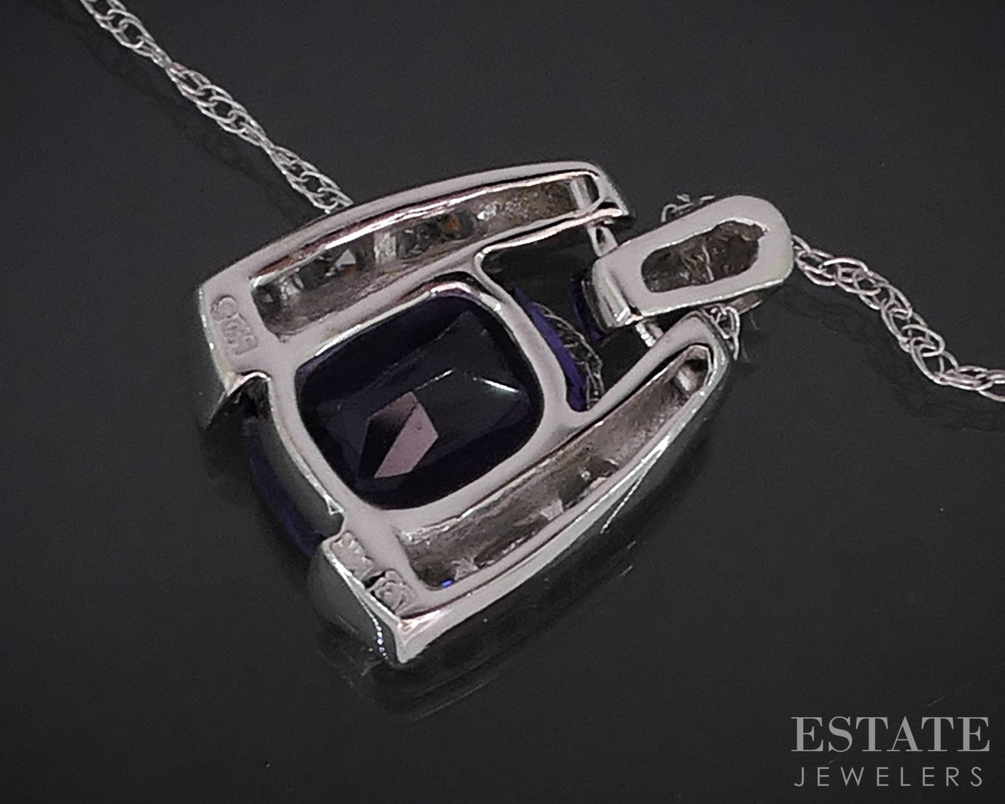 14k White Gold Natural Amethyst & Diamond Ladies Necklace 2.6g 18"L i19034b