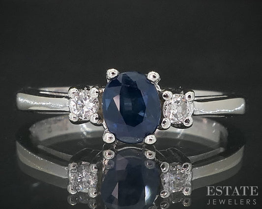 14k White Gold Natural Blue Sapphire & Diamond Ladies Ring 2.1g i19012b