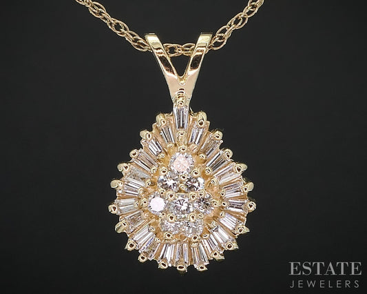 14k Yellow Gold .40ctw Diamond Cluster Teardrop Necklace 3.8g 24"L i19013b
