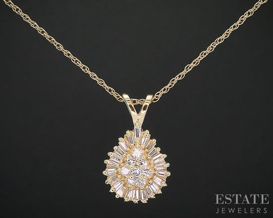 14k Yellow Gold .40ctw Diamond Cluster Teardrop Necklace 3.8g 24"L i19013b