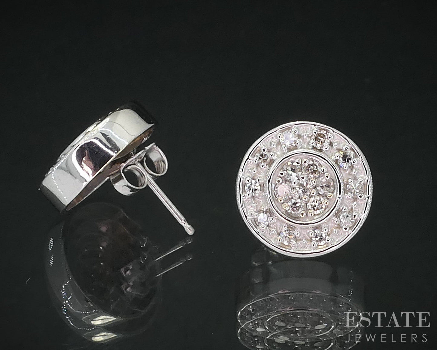 14k White Gold Natural .40ctw Diamond Cluster Button Stud Earrings 5.5g i19018b