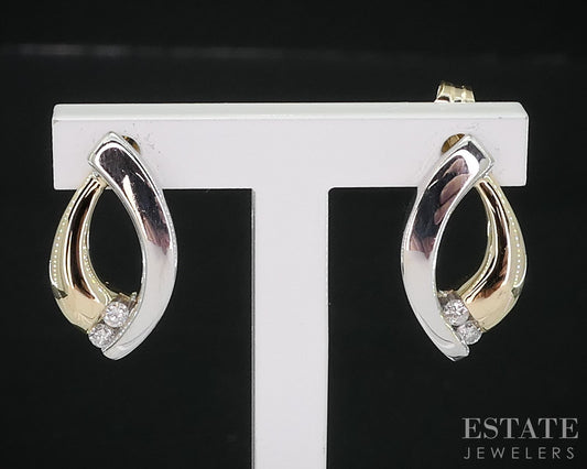 14k Yellow & White Gold Natural .10ctw Diamond Drop Earrings 2.9g i19023b