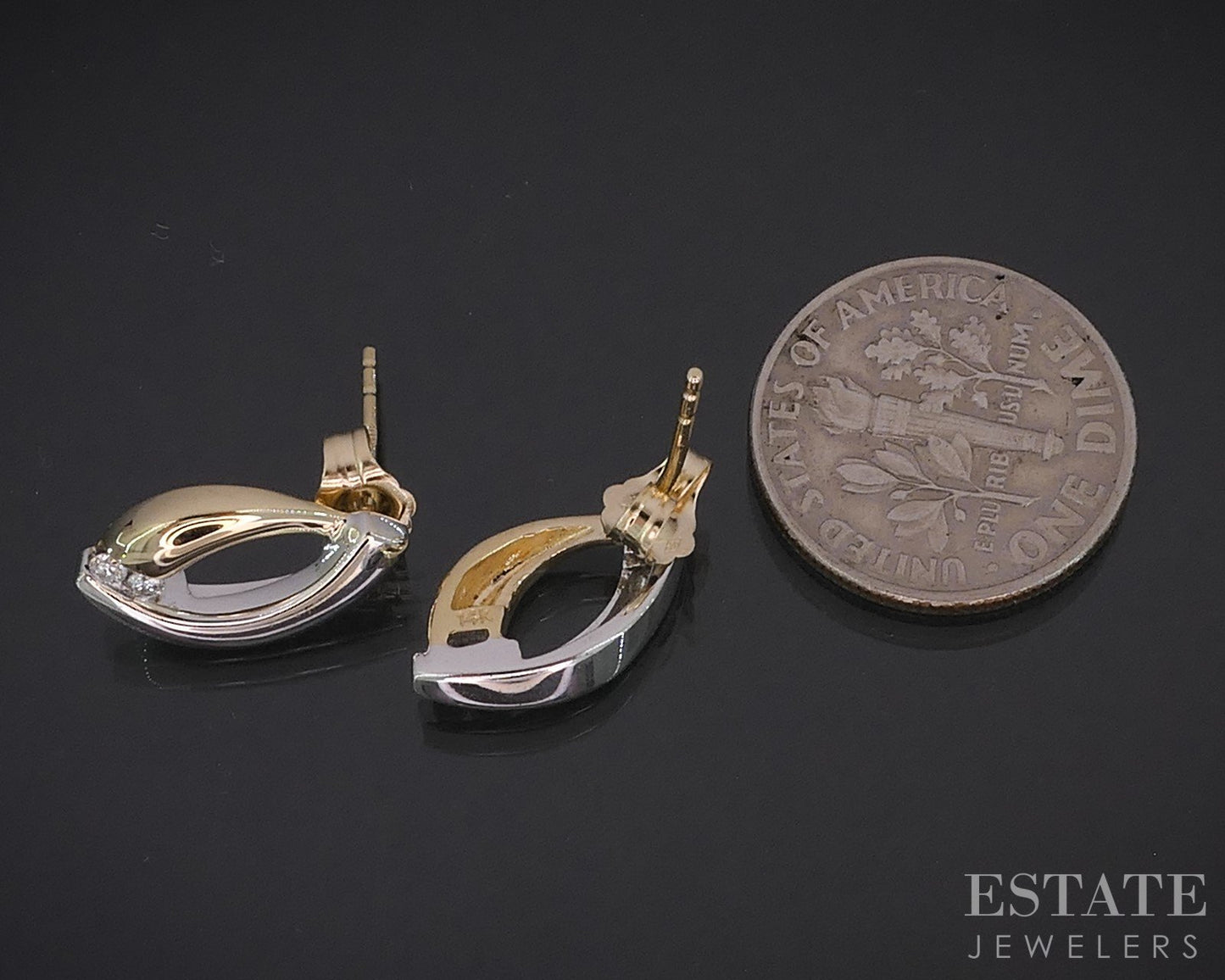 14k Yellow & White Gold Natural .10ctw Diamond Drop Earrings 2.9g i19023b