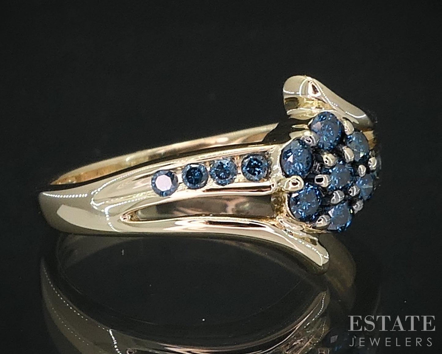 14k Yellow Gold Natural .25ctw Blue Diamond Cluster Bypass Ring 2.4g i19015b
