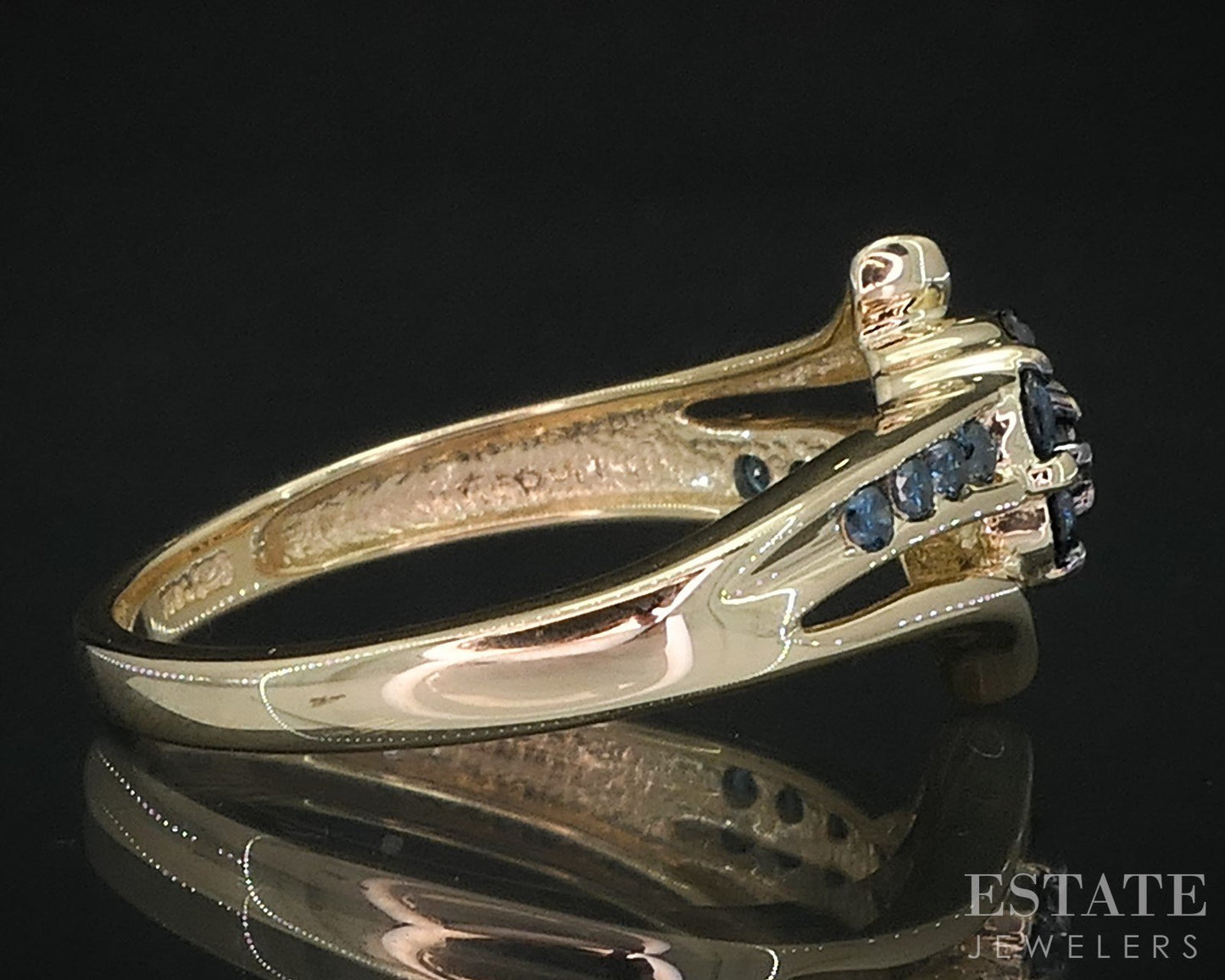 14k Yellow Gold Natural .25ctw Blue Diamond Cluster Bypass Ring 2.4g i19015b