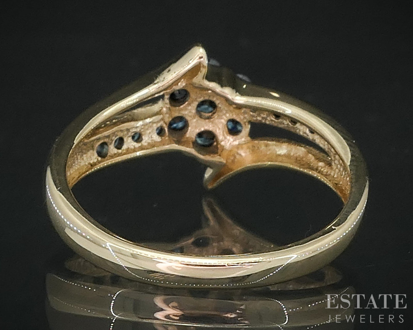 14k Yellow Gold Natural .25ctw Blue Diamond Cluster Bypass Ring 2.4g i19015b