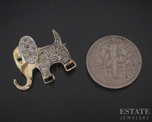 14k Yellow Gold Natural Blue Sapphire & Diamond Elephant Pin Brooch 2.9g i19026b