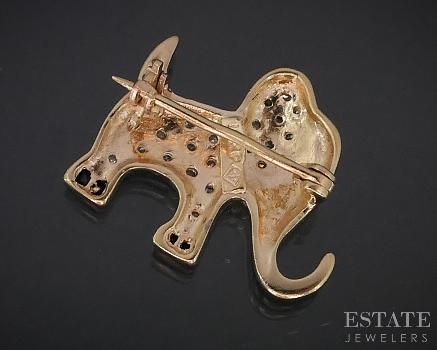14k Yellow Gold Natural Blue Sapphire & Diamond Elephant Pin Brooch 2.9g i19026b