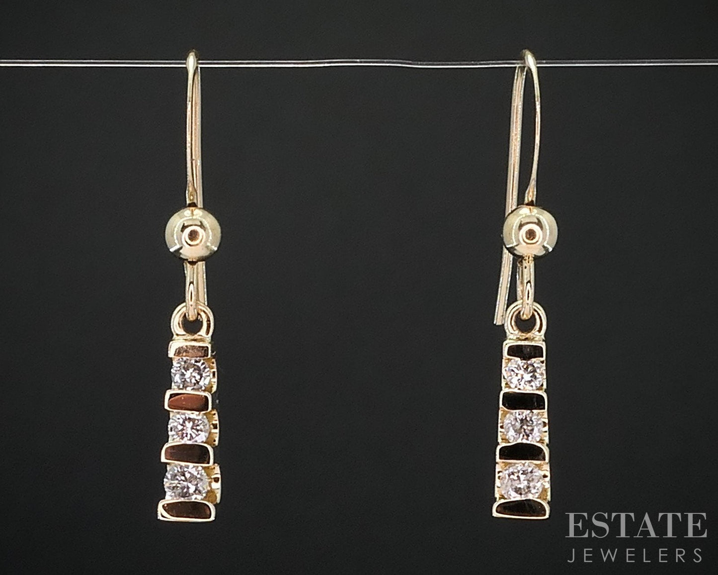 14k Yellow Gold Natural .20ctw Diamond Journey Dangle Earrings 1.3g i19028b