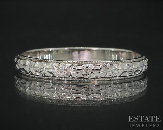 Antique 18k White Gold 2.4mm Engraved Ladies Wedding Band 1.5g i19016b