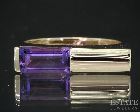14k Yellow Gold Natural Amethyst Ladies Band Ring 3.6g i19017b