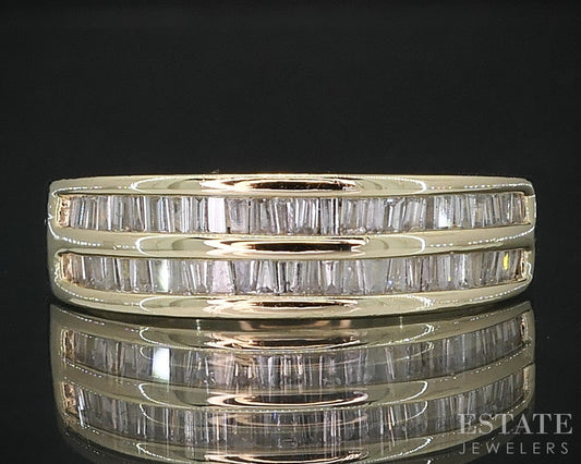 14k Yellow Gold Natural .25ctw Diamond Ladies Two Row Band Ring 4.2g i19019b
