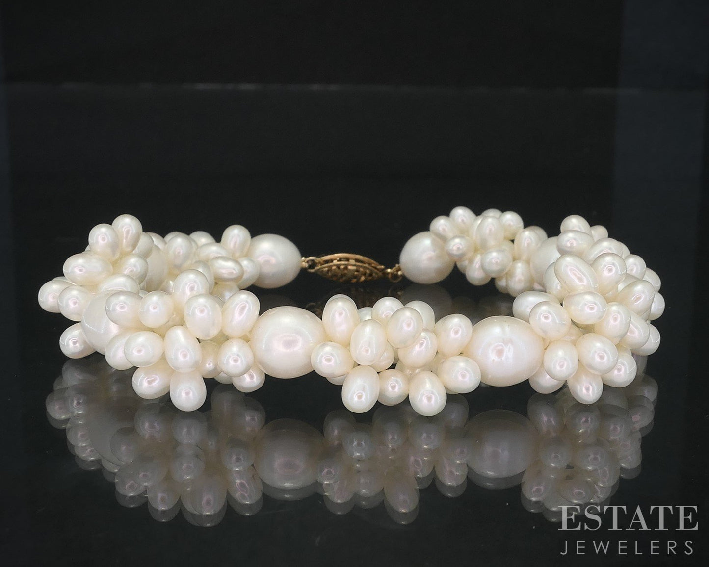 14k Yellow Gold Freshwater Pearl Cluster Ladies Bracelet 8"L i19020b