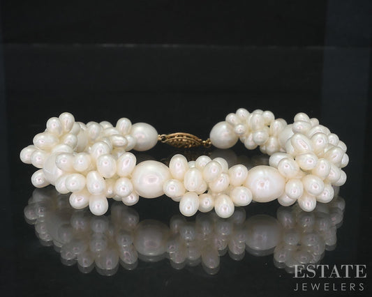 14k Yellow Gold Freshwater Pearl Cluster Ladies Bracelet 8"L i19020b