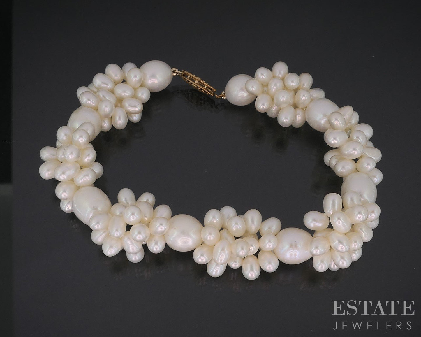14k Yellow Gold Freshwater Pearl Cluster Ladies Bracelet 8"L i19020b