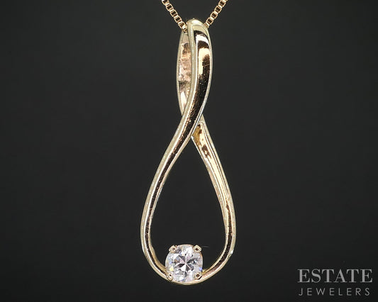 14k Yellow Gold Natural .12ct Diamond Teardrop Ladies Necklace 2.2g 20"L i19022b