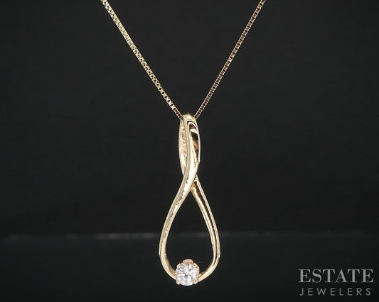 14k Yellow Gold Natural .12ct Diamond Teardrop Ladies Necklace 2.2g 20"L i19022b