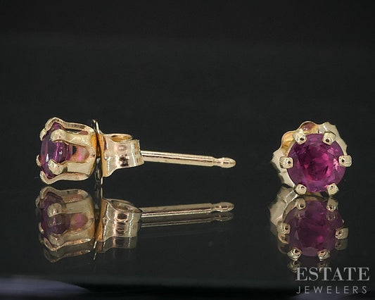 14k Yellow Gold 3.7mm Round Natural Ruby Stud Earrings 0.6g i19024b