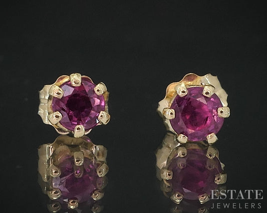 14k Yellow Gold 3.7mm Round Natural Ruby Stud Earrings 0.6g i19024b