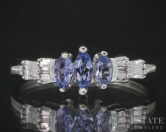 10k White Gold Marquise Natural Tanzanite & Diamond Ladies Ring 1.8g i19027b