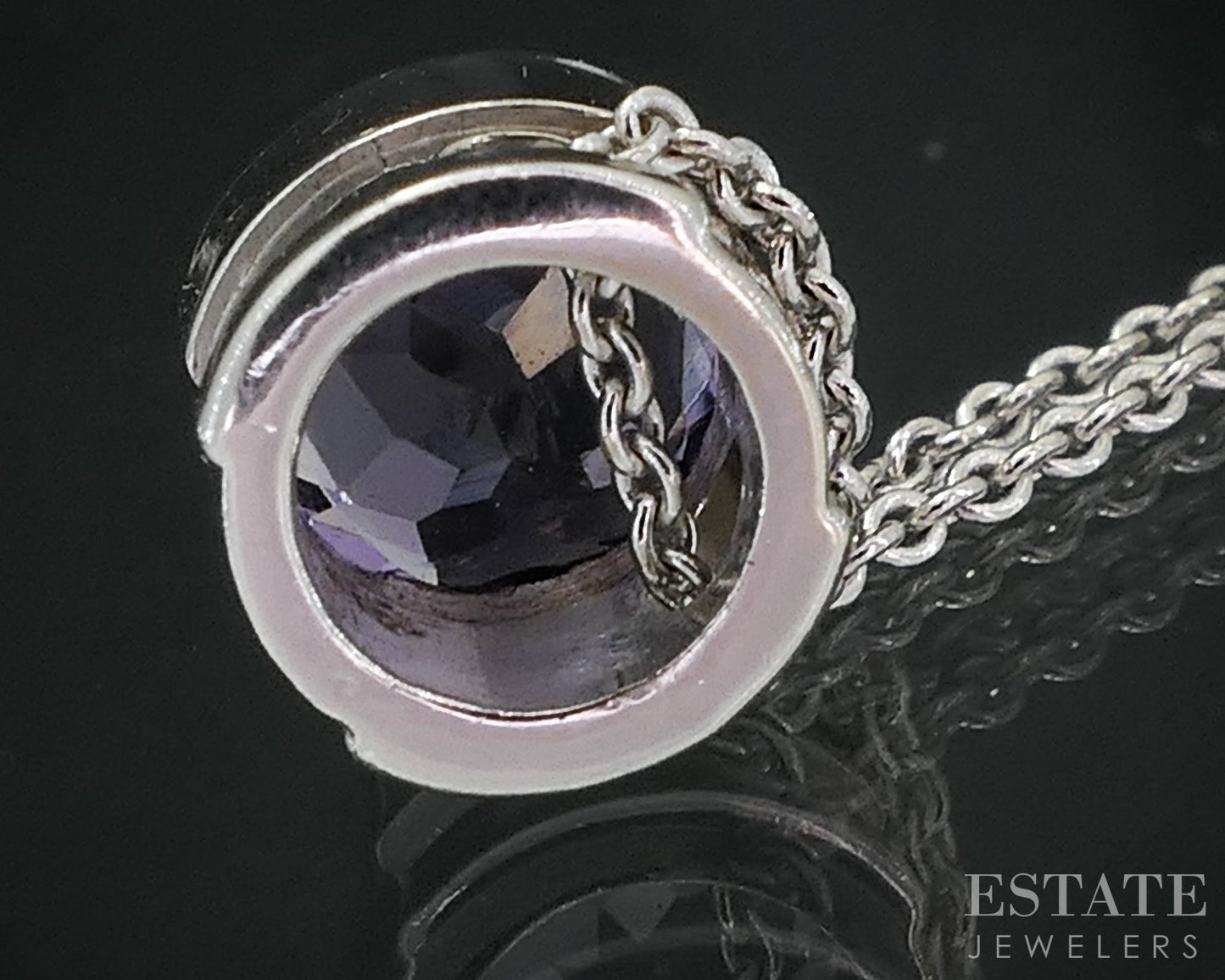 14k White Gold Round Natural Amethyst Bezel Solitaire Necklace 2.3g i19032b