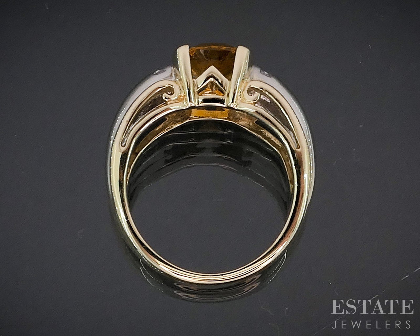 14k Yellow Gold Cushion Natural Citrine & Diamond Ladies Ring 6.5g i19092