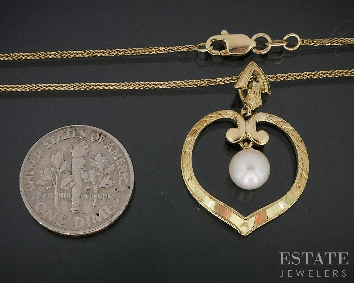 14k Yellow Gold Mikimoto 6.2mm Akoya Pearl Open Heart Necklace 4g 18"L i19087