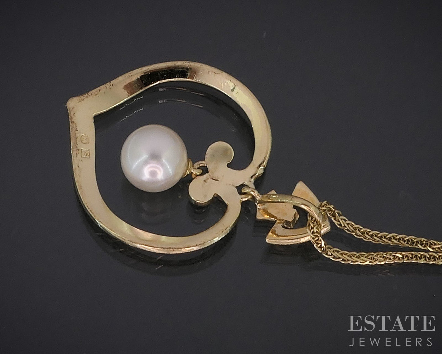 14k Yellow Gold Mikimoto 6.2mm Akoya Pearl Open Heart Necklace 4g 18"L i19087