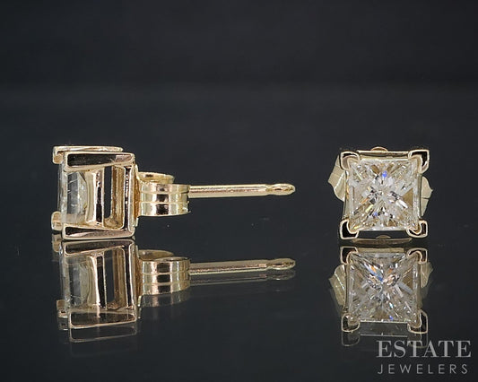 14k Yellow Gold Princess Natural .46ctw Diamond Stud Earrings i19071