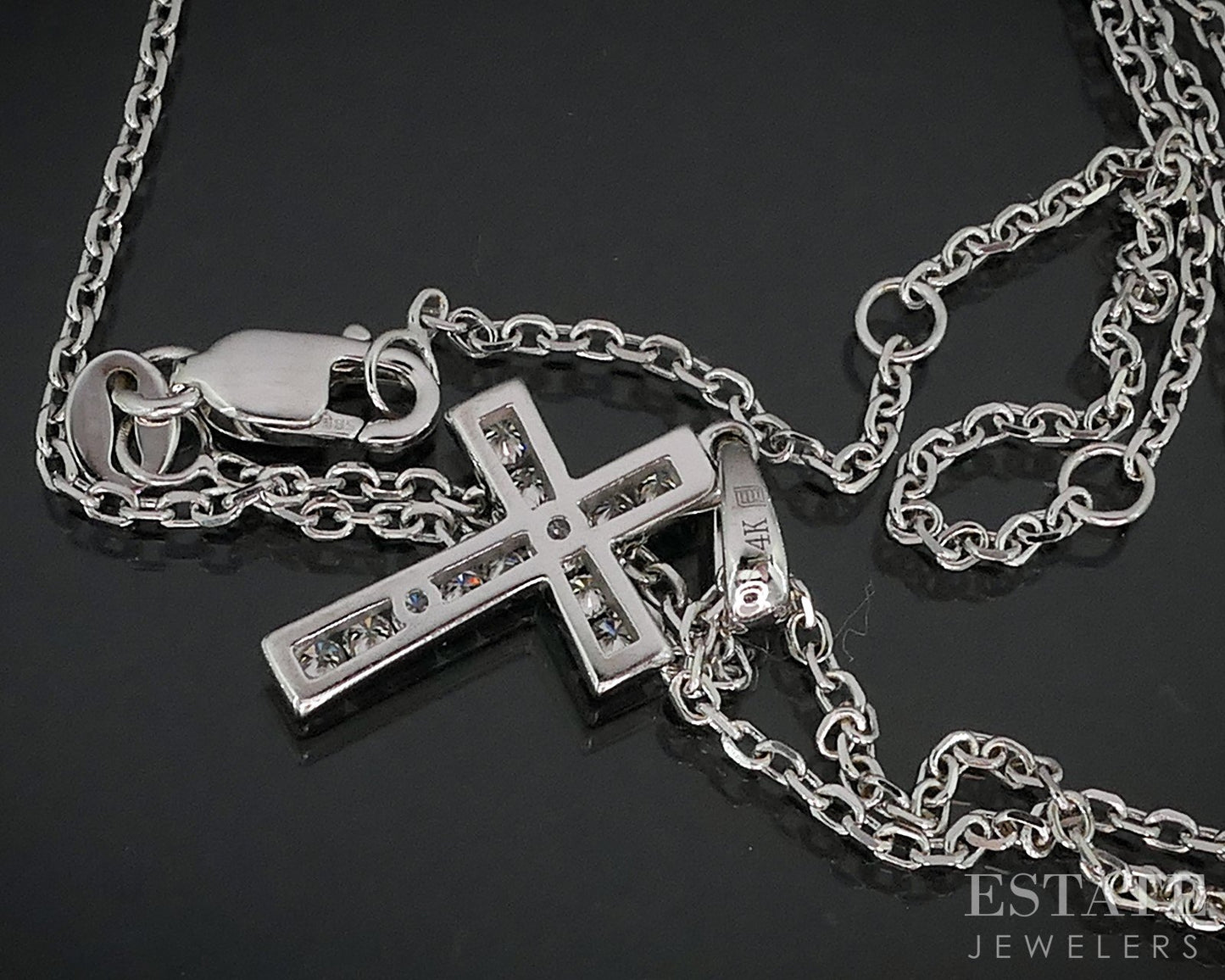 14k White Gold Natural .10ctw Diamond Cross Ladies Necklace 3.2g 18"L i19096