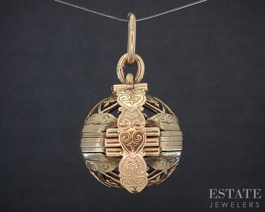 Vintage 14k Yellow Gold Folding Sphere Expandable Locket Pendant 15.1g i19094