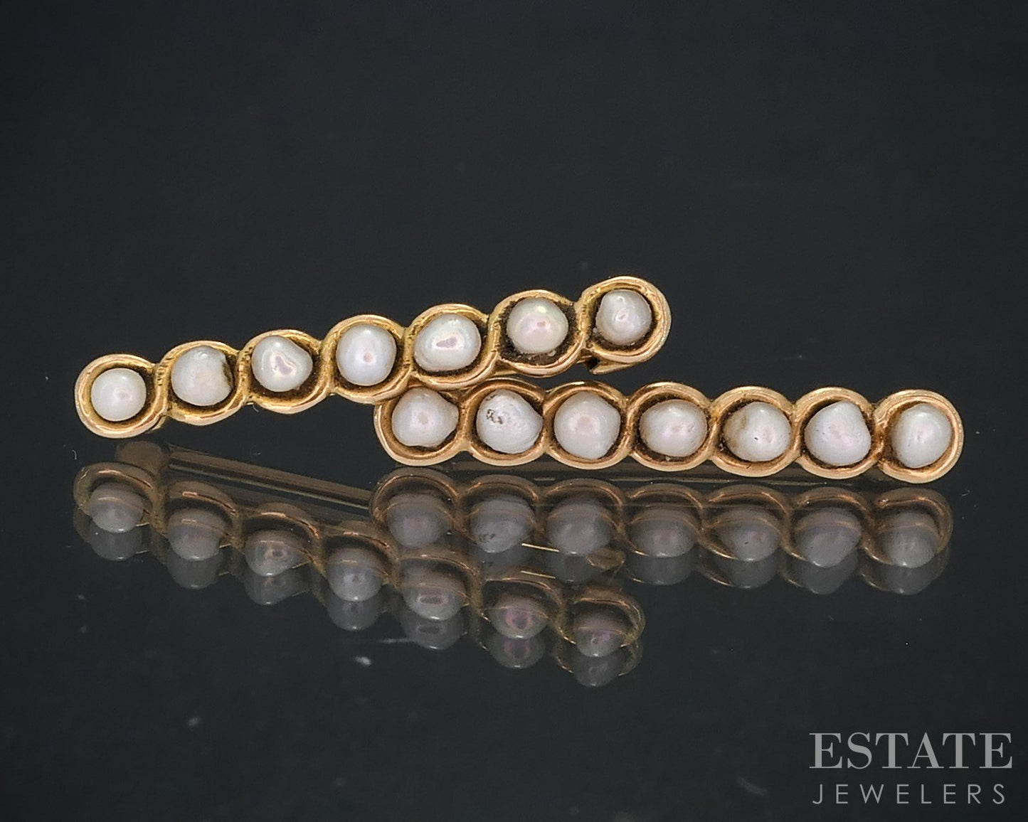 Antique Victorian 14k Yellow Gold Seed Pearl Lingerie Bar Pin Brooch 2.4g i19095