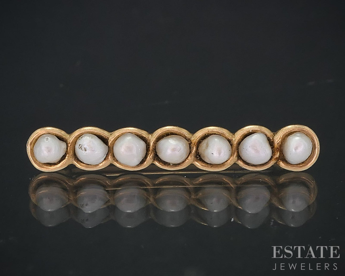 Antique Victorian 14k Yellow Gold Seed Pearl Lingerie Bar Pin Brooch 2.4g i19095