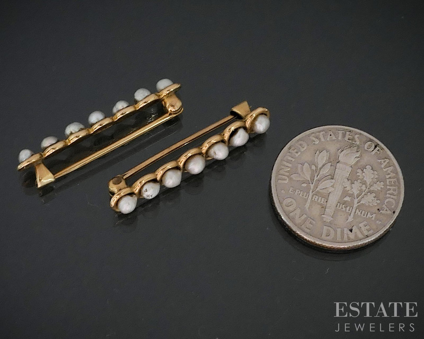 Antique Victorian 14k Yellow Gold Seed Pearl Lingerie Bar Pin Brooch 2.4g i19095