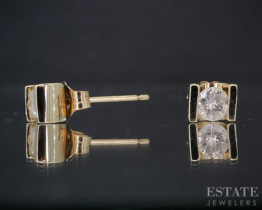 14k Yellow Gold Round Natural .26ctw Diamond Half Bezel Stud Earrings i19088