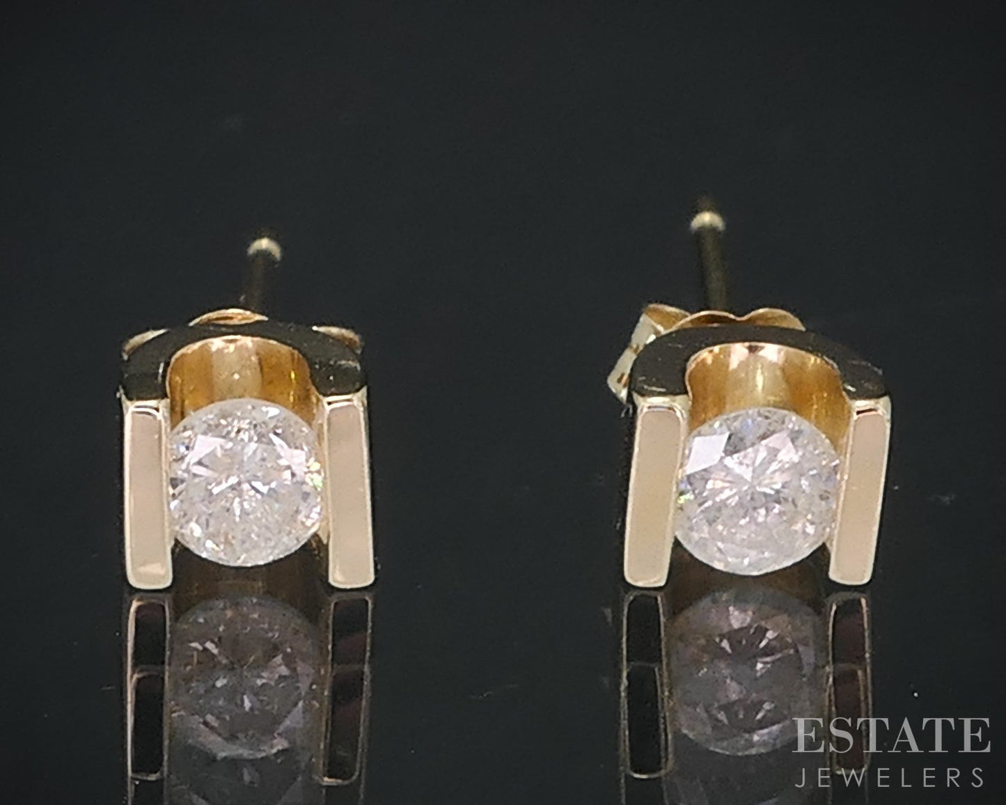 14k Yellow Gold Round Natural .26ctw Diamond Half Bezel Stud Earrings i19088