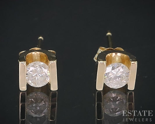 14k Yellow Gold Round Natural .26ctw Diamond Half Bezel Stud Earrings i19088