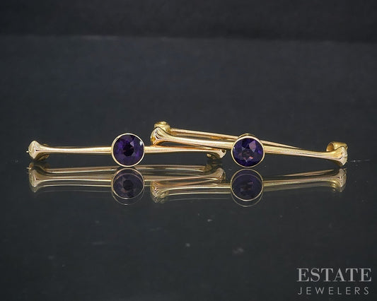 Antique Victorian 14k Yellow Gold Amethyst Lingerie Bar Pin Brooch 2.8g i19093
