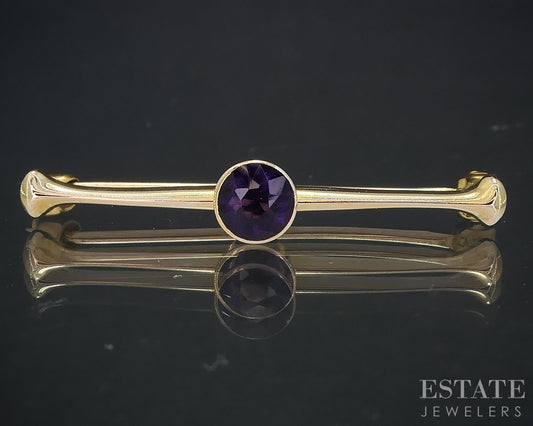 Antique Victorian 14k Yellow Gold Amethyst Lingerie Bar Pin Brooch 2.8g i19093