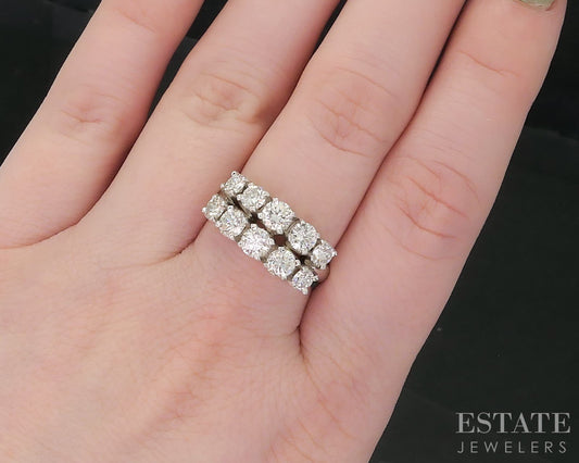 Vintage 14k White Gold Natural 1.50ctw Diamond Two Row Ladies Band 7.2g p80623