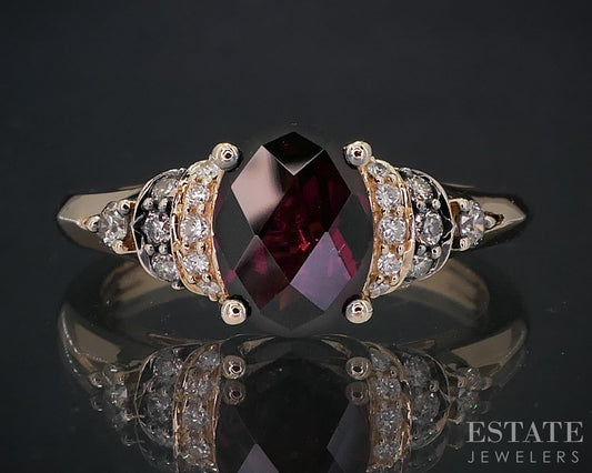 14k Strawberry Gold LeVian Natural Rhdolite Garnet & Diamond Ring 3.4g i19090