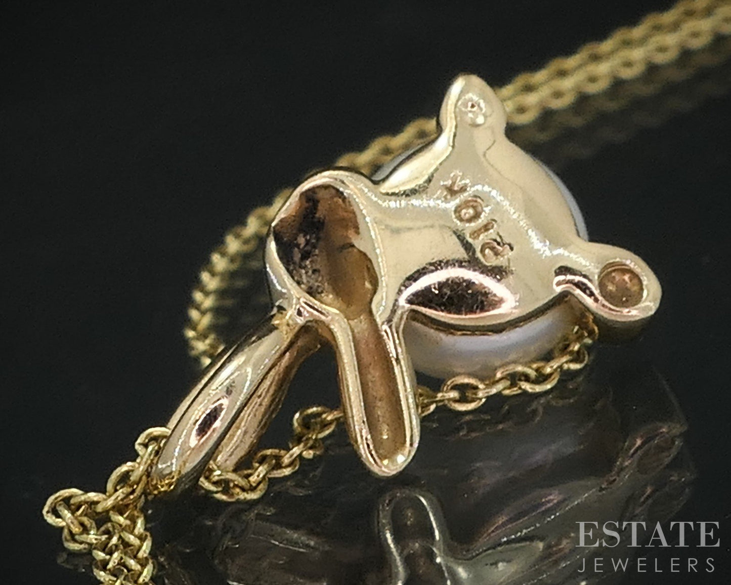 14k/10k Yellow Gold 6.9mm Cultured Pearl Bunny Ladies Necklace 2.9g 18"L i19077