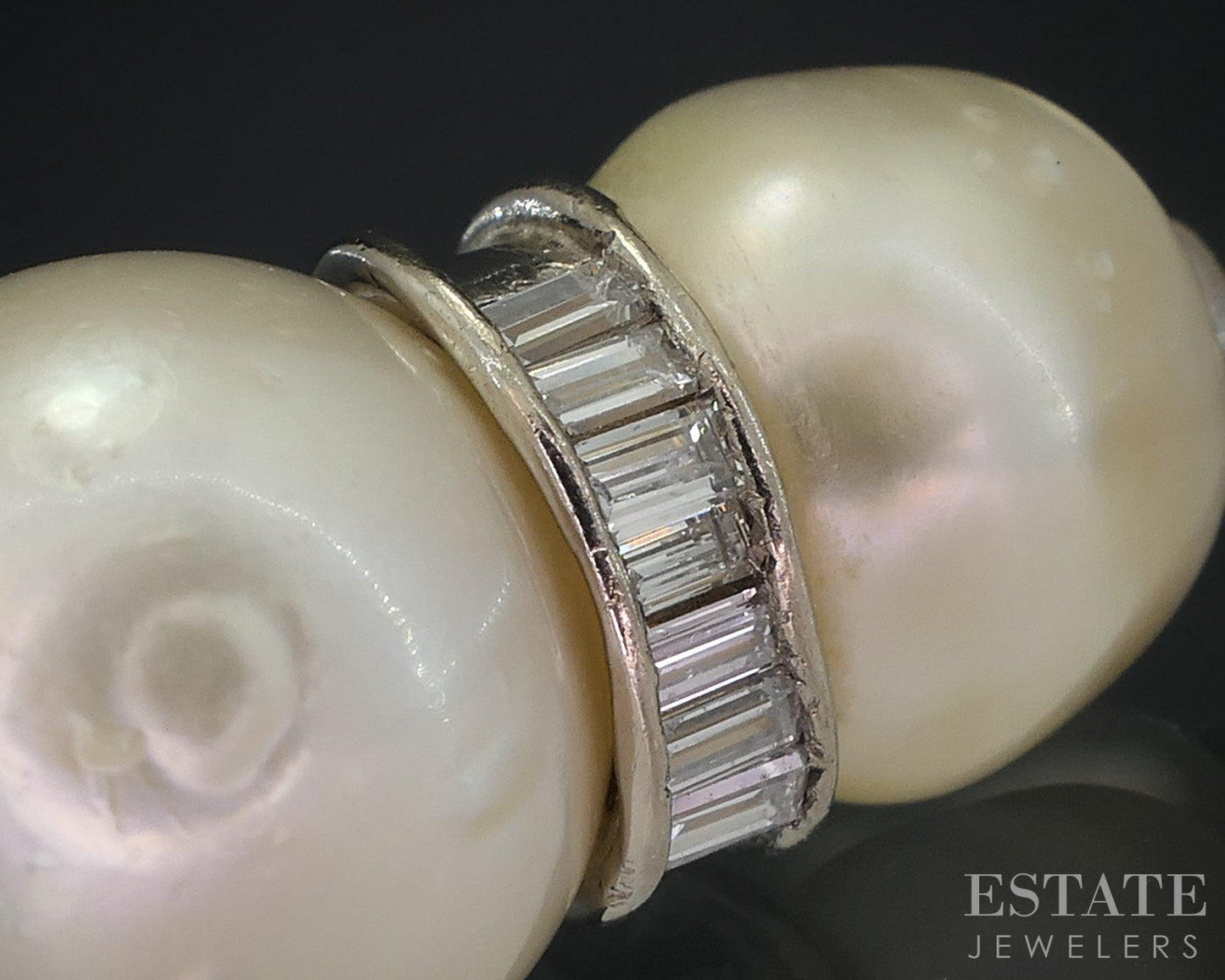 Antique 18k White Gold South Sea Pearl & Diamond Dangle Earrings 12.7g i19072