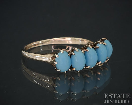 Antique Victorian 10k Yellow Gold Natural Turquoise Ladies Band Ring 2.0g i19081