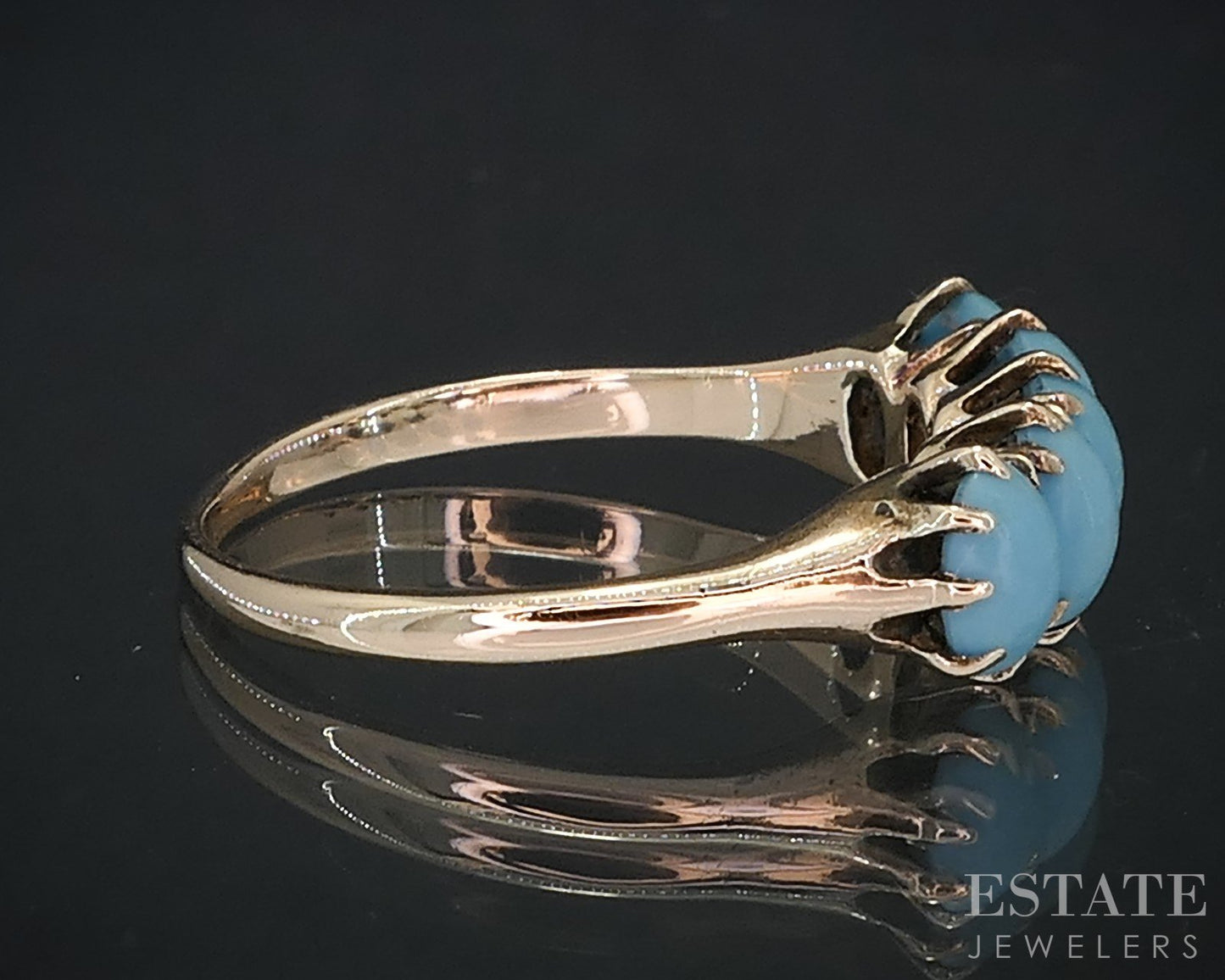Antique Victorian 10k Yellow Gold Natural Turquoise Ladies Band Ring 2.0g i19081
