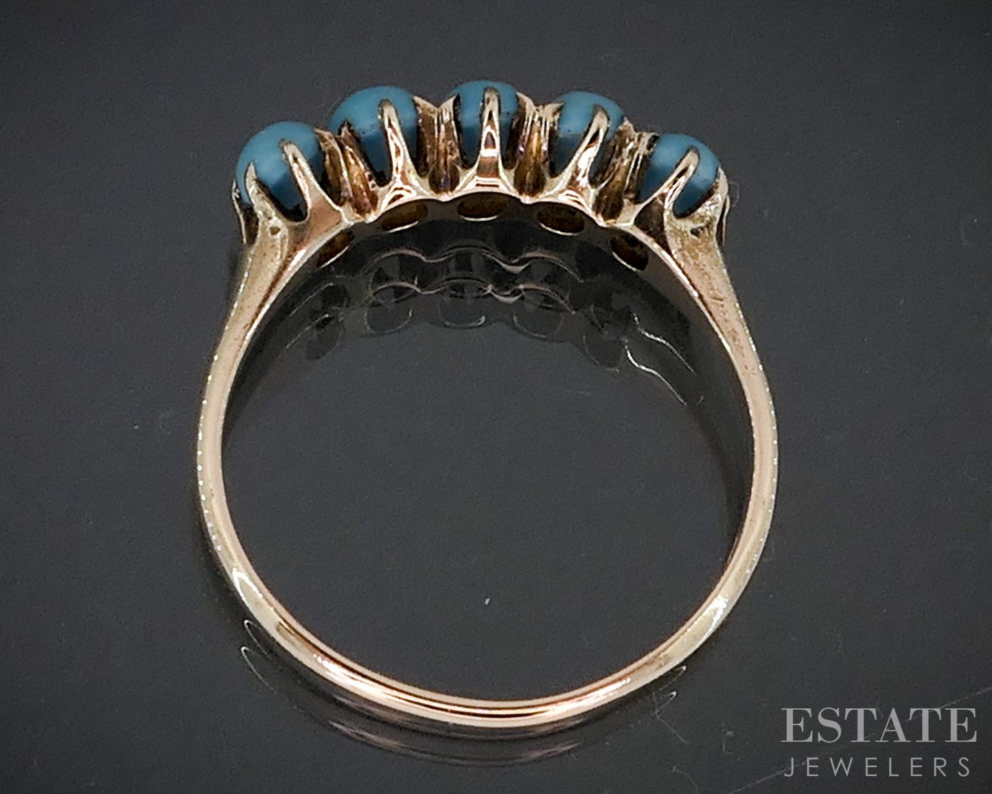 Antique Victorian 10k Yellow Gold Natural Turquoise Ladies Band Ring 2.0g i19081
