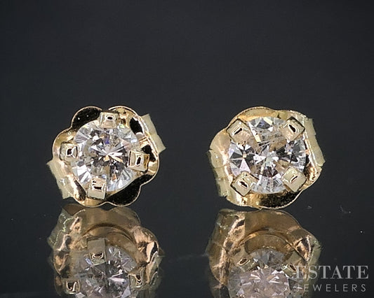 14k Yellow Gold Round Natural .14ctw Diamond Stud Earrings i19083