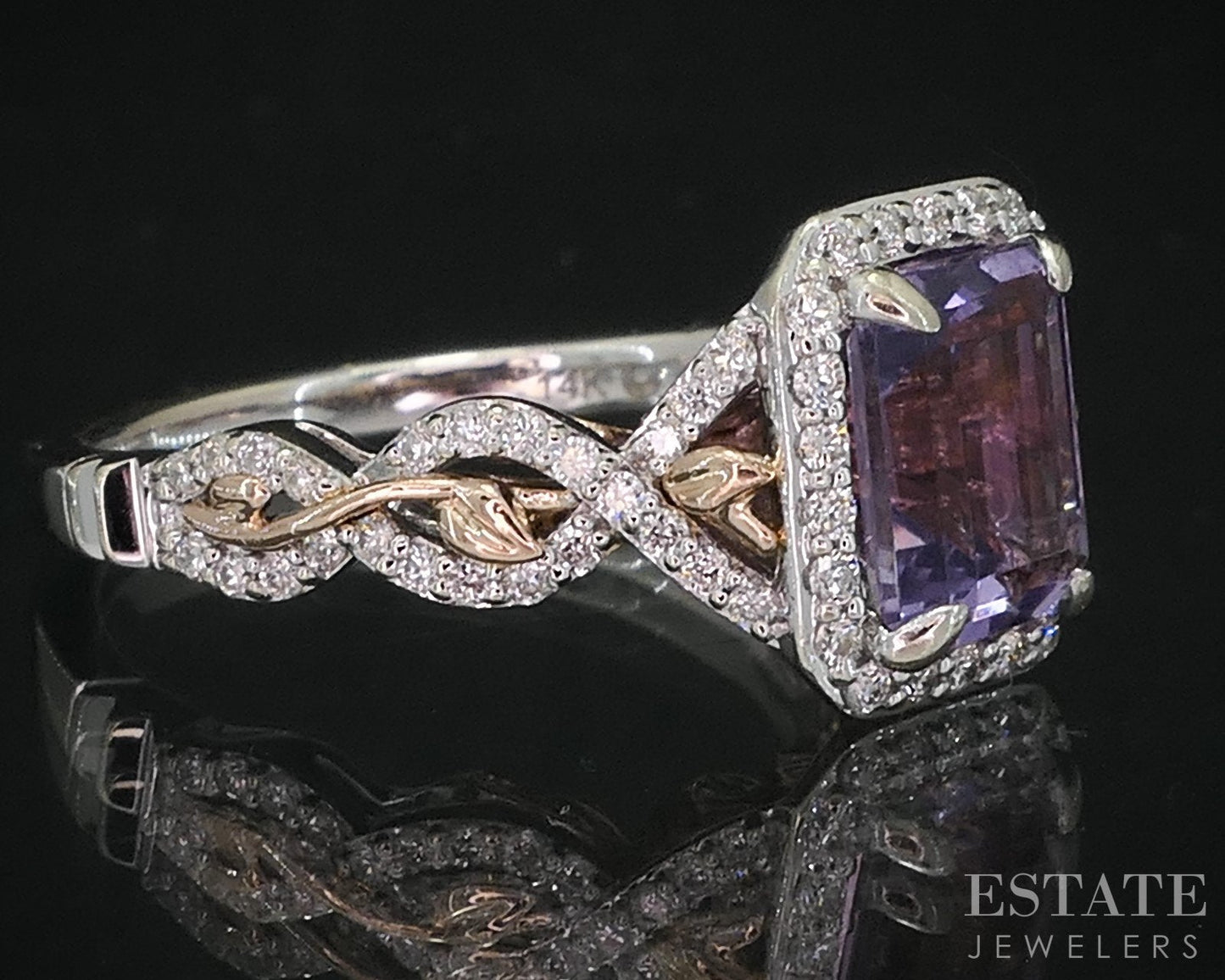 14k Two Tone Gold Disney Natural Amethyst & Diamond Rapunzel Ring 5.5g i19074