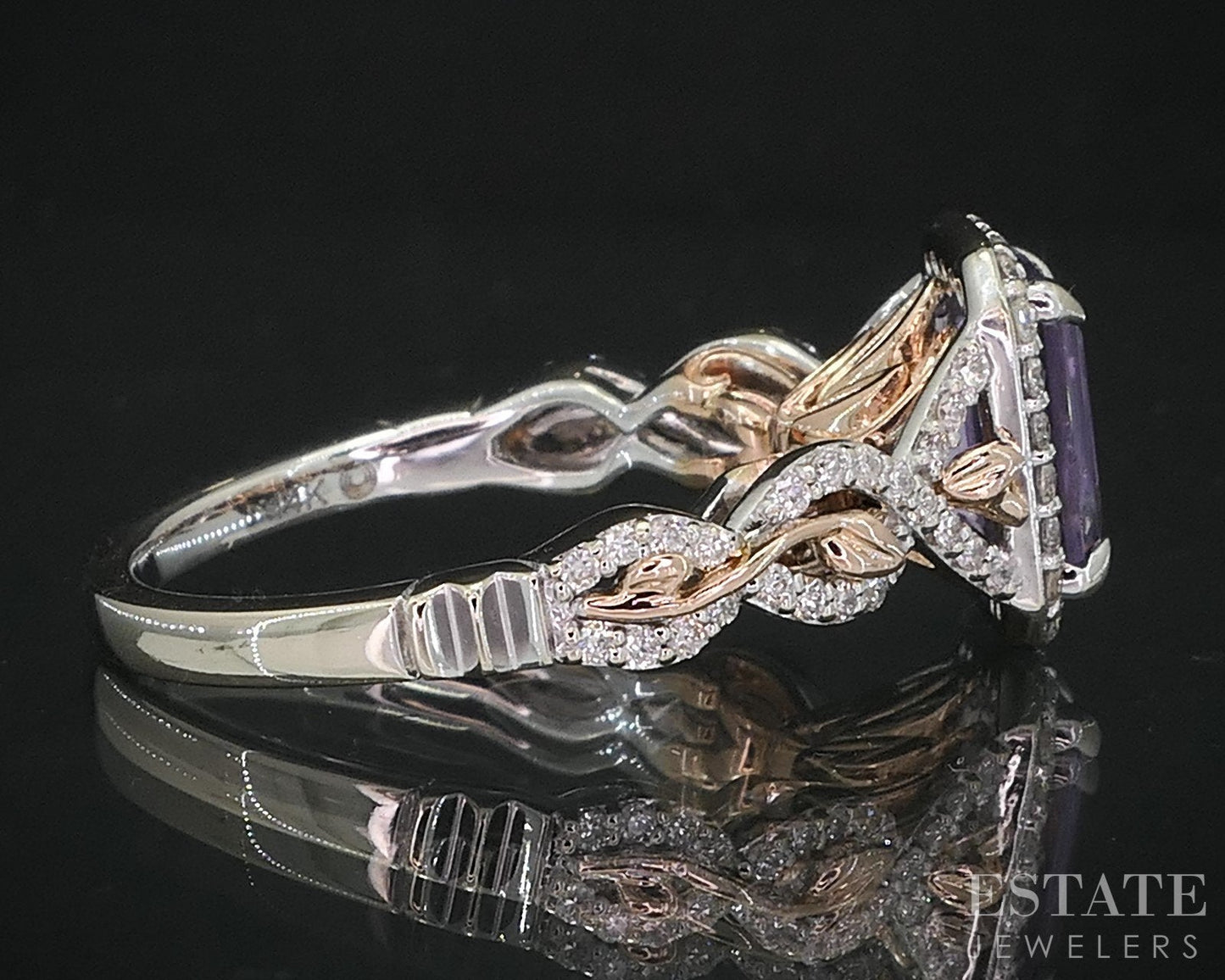 14k Two Tone Gold Disney Natural Amethyst & Diamond Rapunzel Ring 5.5g i19074