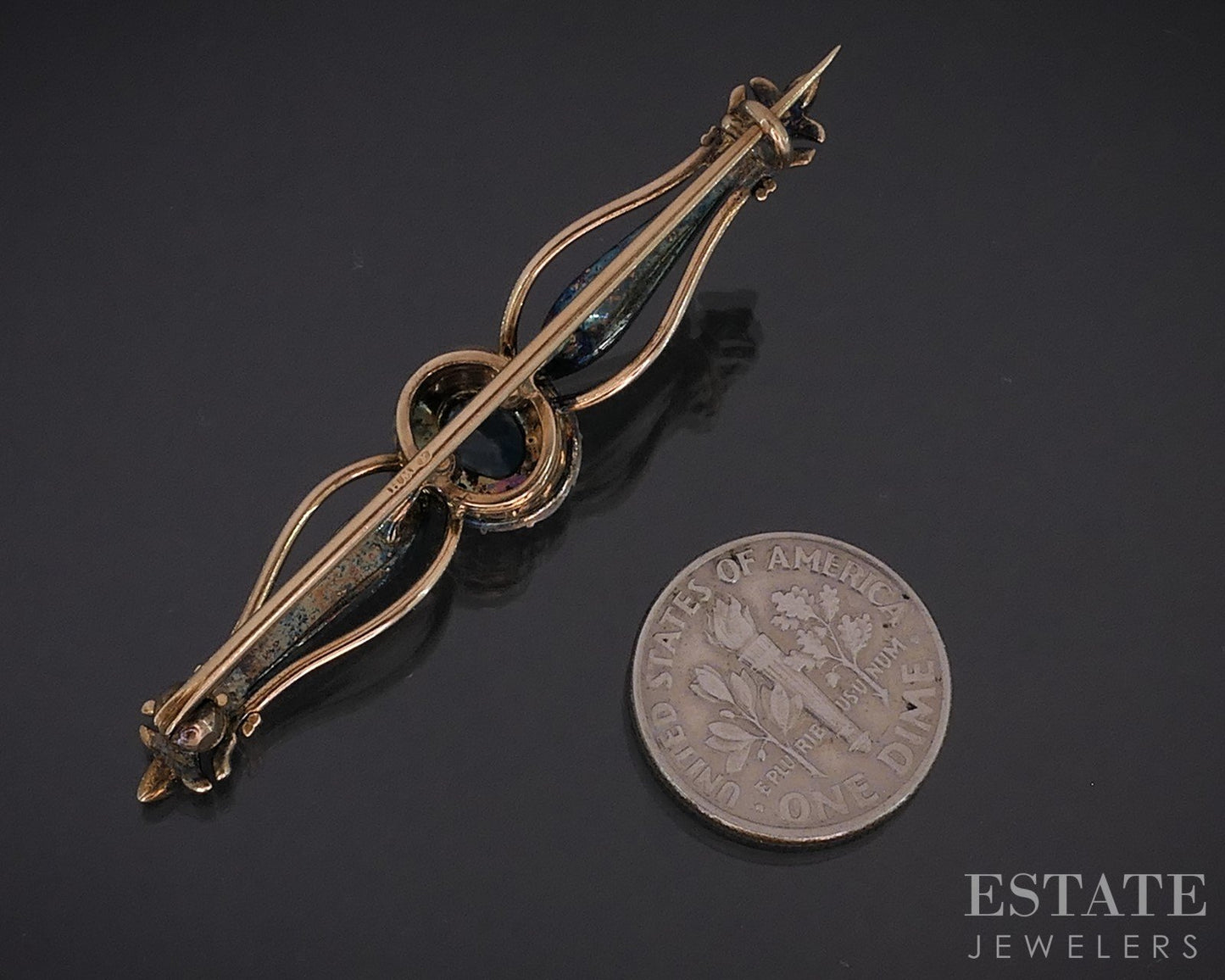 Antique Victorian 14k Gold & Sterling Diamond Blue Topaz Pin Brooch 6g i19110